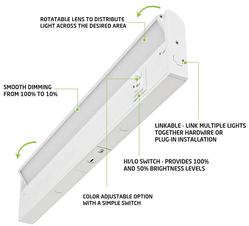 3CCT 2700K-3000K-4000K Color Selectable Lens Adjustable Cabinet lighting LED Swivel Under Cabinet Light Fixture