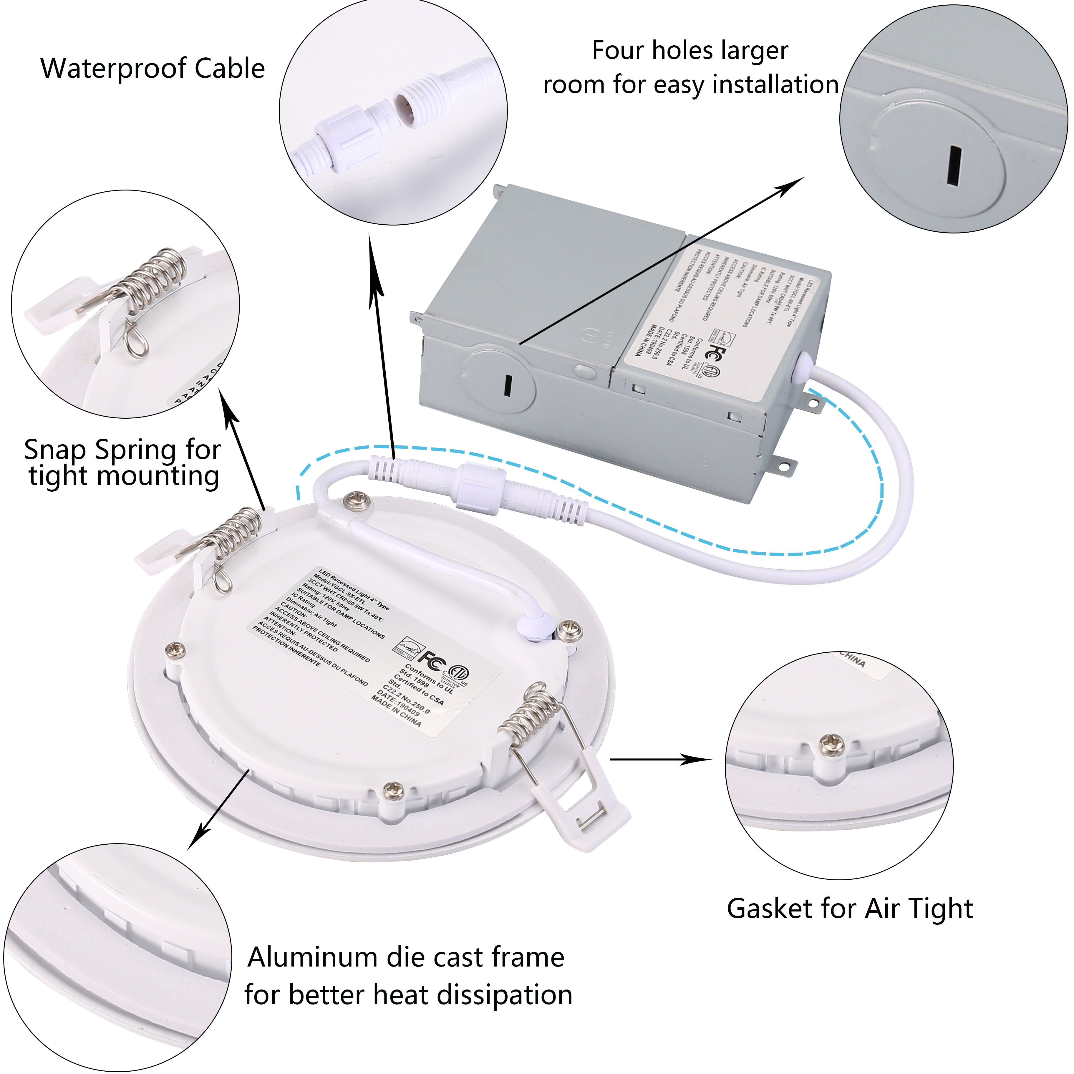 3in 4in 6in 3CCT Potlight Recessed Slim Panel IP54 Wall Switch LED Downlight
