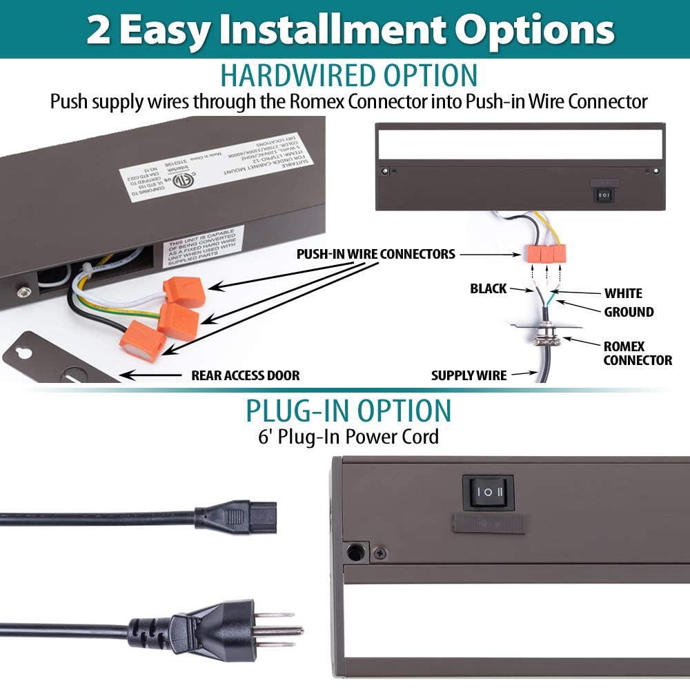  2700K-3000K-4000K 3CCT Color Selectable LED Under Cabinet Light Fixture