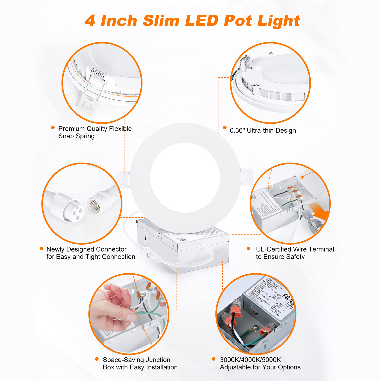 YG008 High Brightness 810LM 4in 3CCT Potlight LED Recessed Slim Panel Light