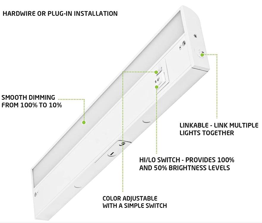  2700K-3000K-4000K 3CCT Color Selectable LED Under Cabinet Light Fixture