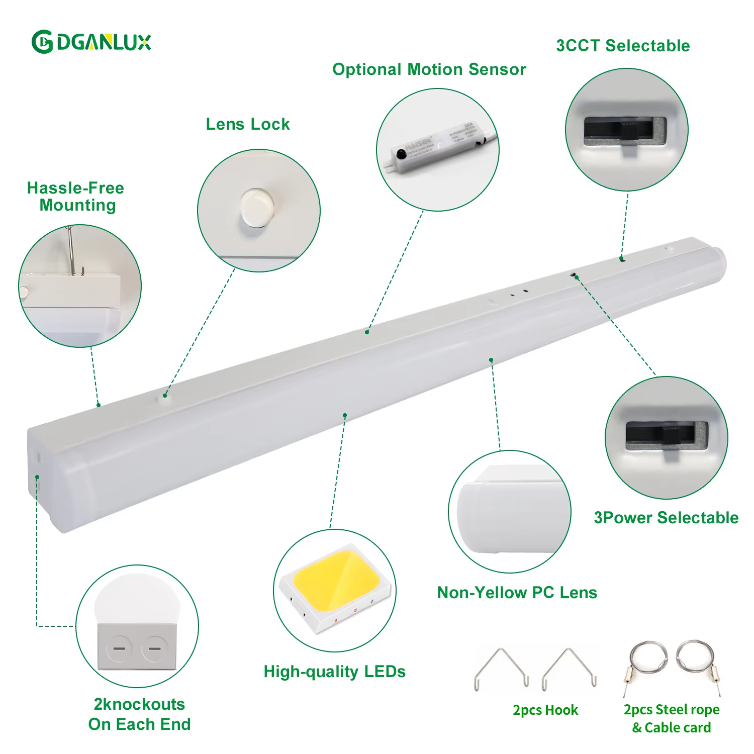 24W 45W 80W Aluminum Body 3Power 3CCT Tunable LED Linear Strip Light
