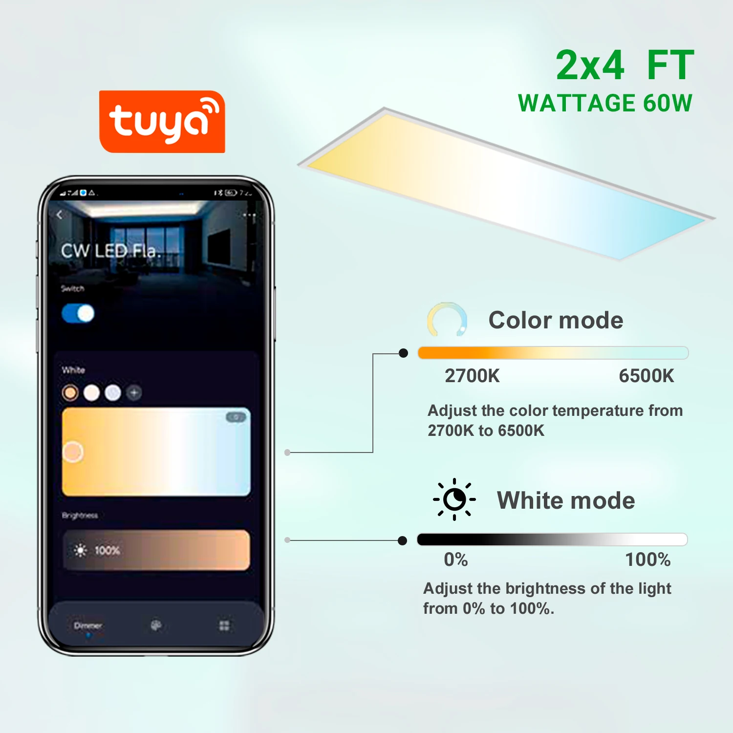 WIFI Control CW 2×2 1×4 2×4FT LED Flat Panel Light