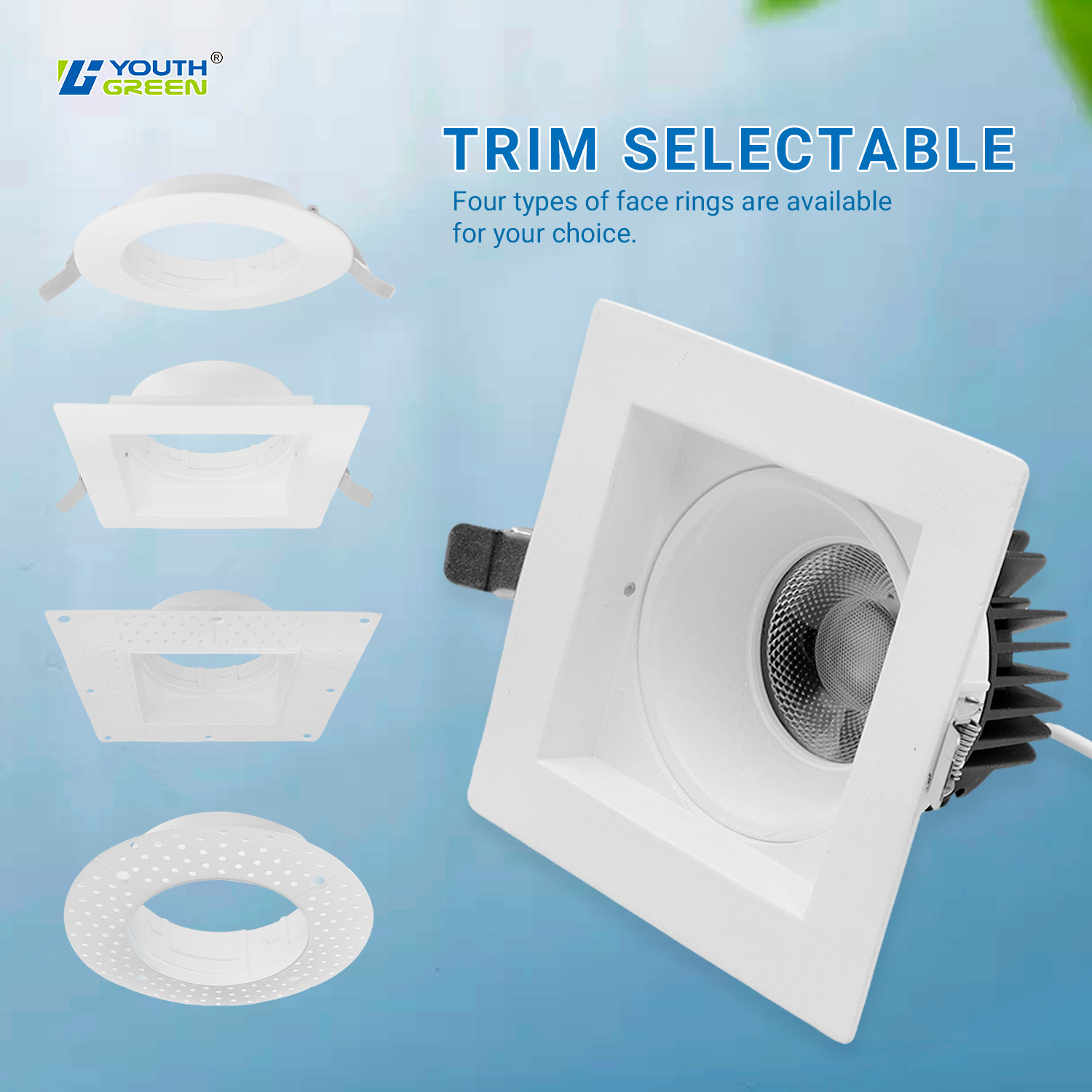 White Square Shape 4 Inch 15W Trimless Downlight Anti Glare Trim Selectable LED Downlights LED Ceiling Trimless Downlights ETL