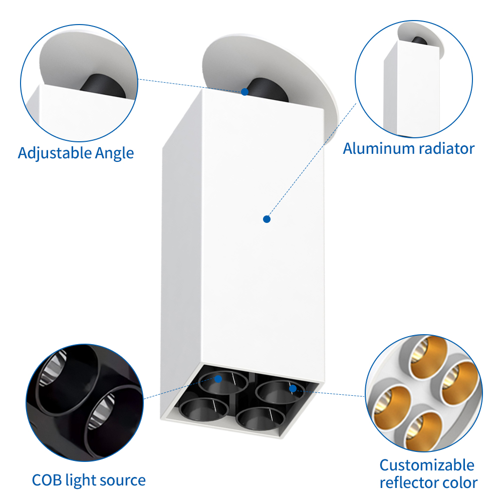 Adjustable LED Office Lights Cylinder Cob Spotlight Living Room Aluminum Surface Mounted Downlights for Home Hotel