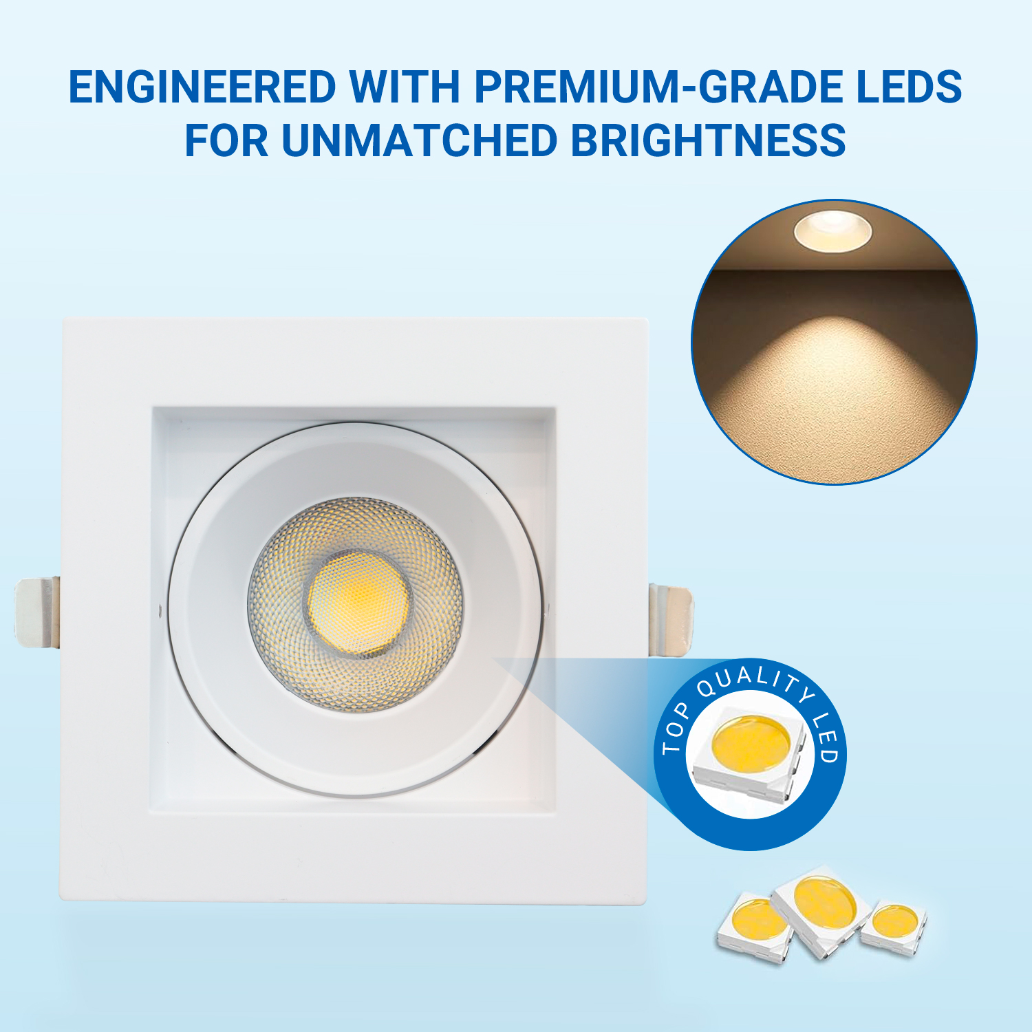 White Square Shape 4 Inch 15W Trimless Downlight Anti Glare Trim Selectable LED Downlights LED Ceiling Trimless Downlights ETL
