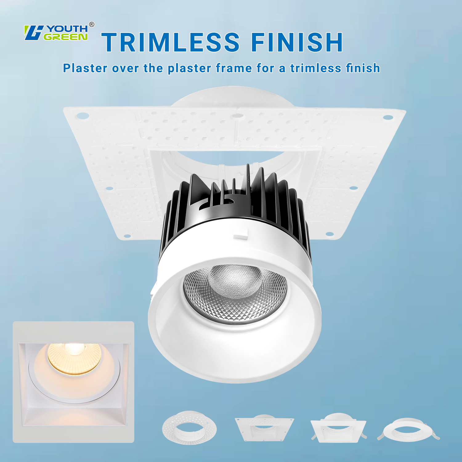 Square Shape 4 Inch 15W WhiteTrim Selectable Anti Glare LED Downlights Indoor Trimless Downlight LED Recessed Ceiling Downlight