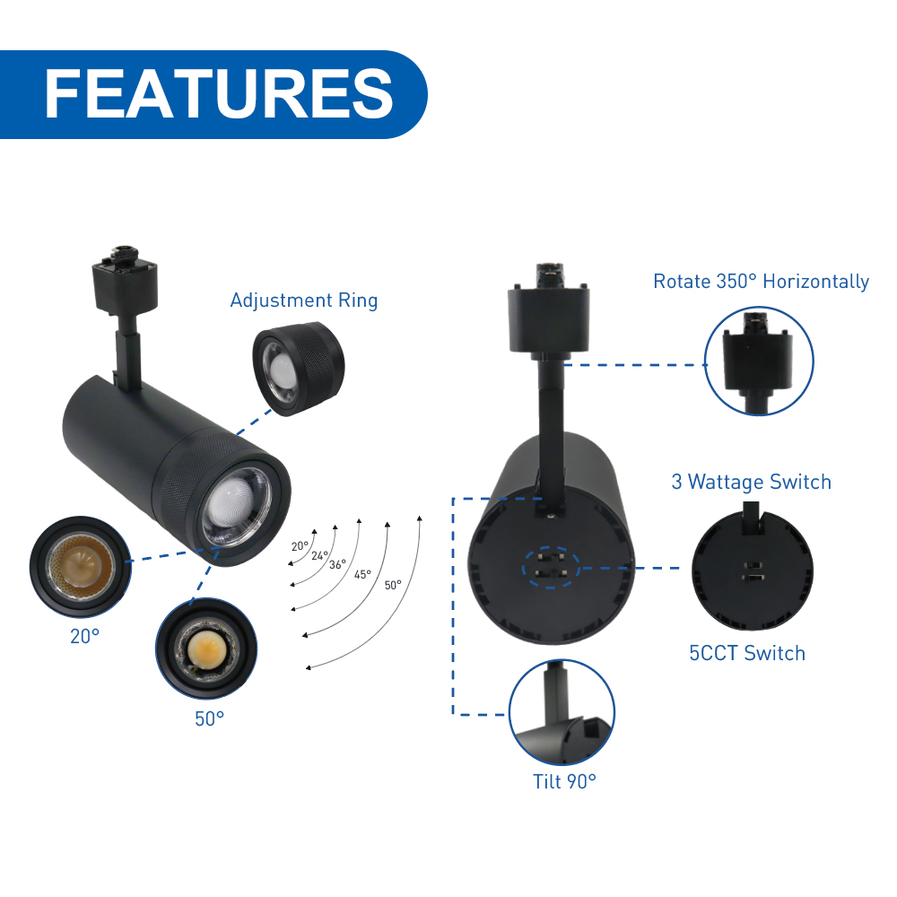 High Quality Zoomable LED Track Light Interior Black White COB 5CCT Adjustable Zoomable Head Spot Led Track Light
