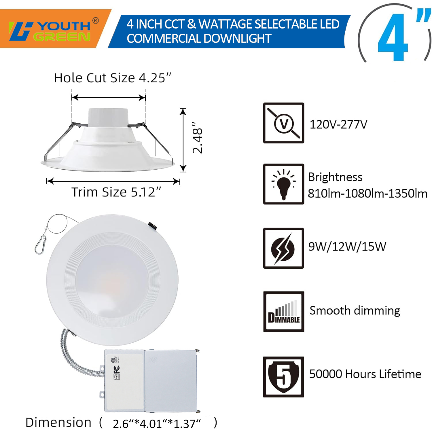 CCT & Lumen Adjustable LED Commercial Down Light