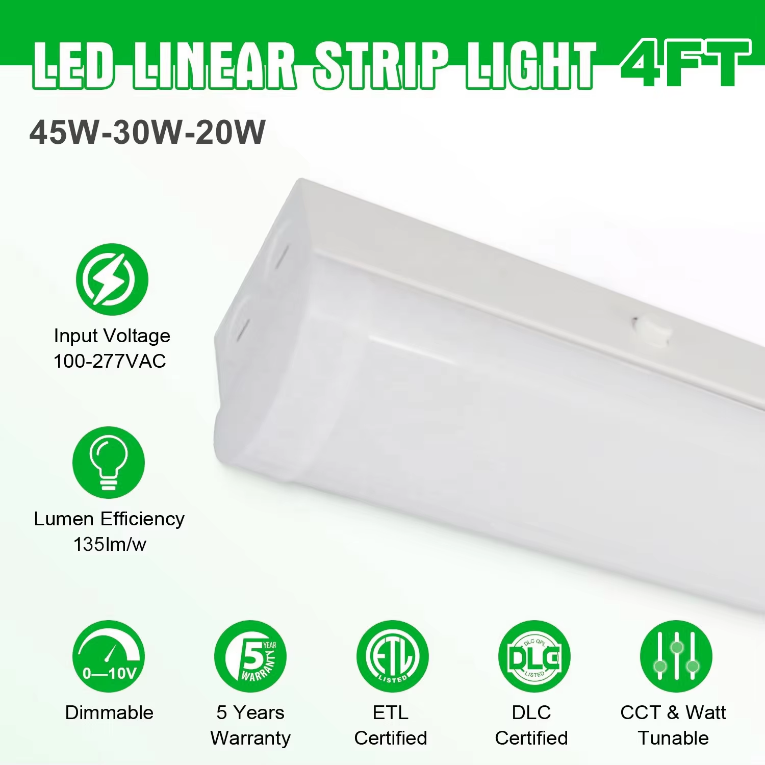 24W 45W 80W Aluminum Body 3Power 3CCT Tunable LED Linear Strip Light