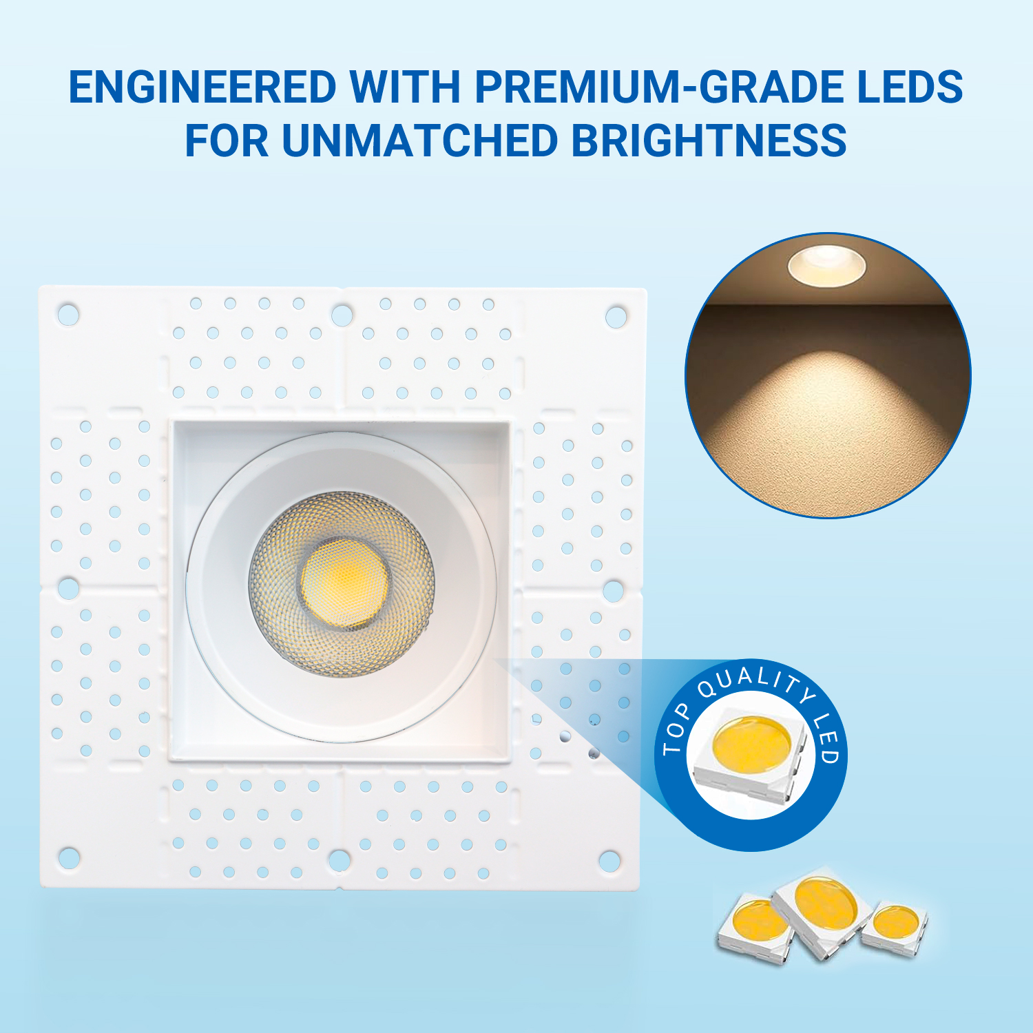 Square Shape 4 Inch 15W WhiteTrim Selectable Anti Glare LED Downlights Indoor Trimless Downlight LED Recessed Ceiling Downlight