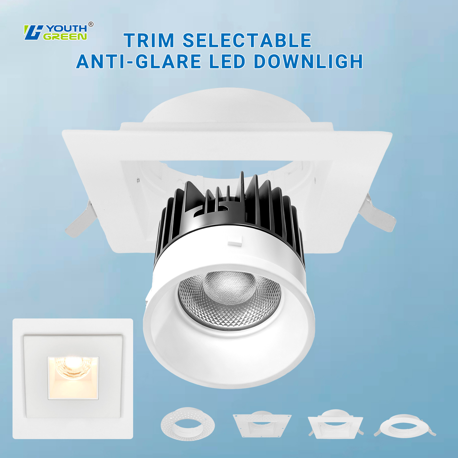 White Square Shape 4 Inch 15W Trimless Downlight Anti Glare Trim Selectable LED Downlights LED Ceiling Trimless Downlights ETL