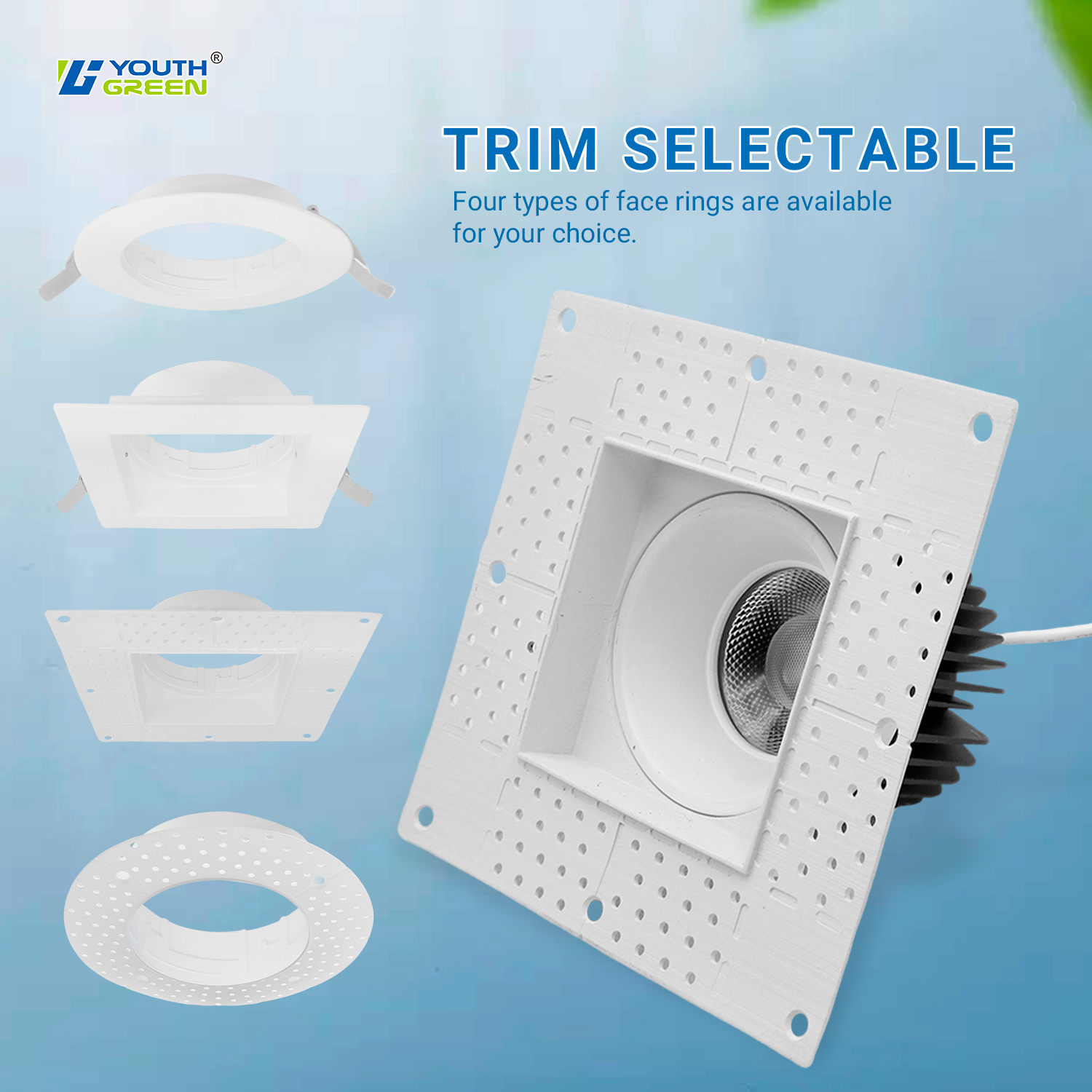 Square Shape 4 Inch 15W WhiteTrim Selectable Anti Glare LED Downlights Indoor Trimless Downlight LED Recessed Ceiling Downlight