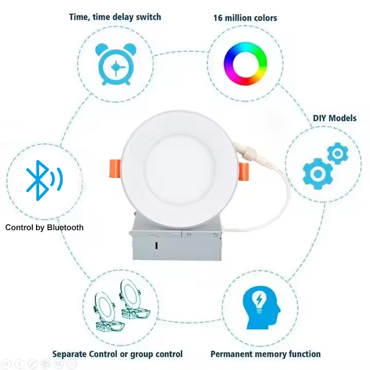 Bluetooth Control Recessed Slim Downlight With Night Light RGBCW