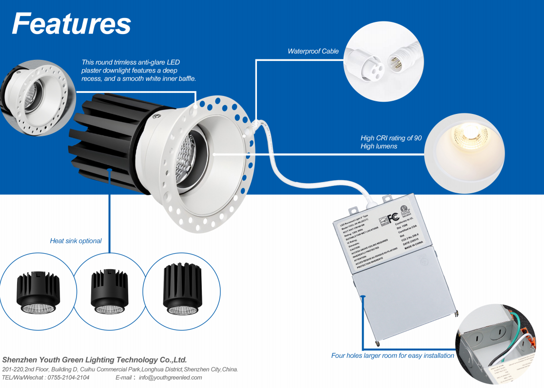 5CCT 3in 12W 15W 18W Trim Selectable LED Recessed Downlight