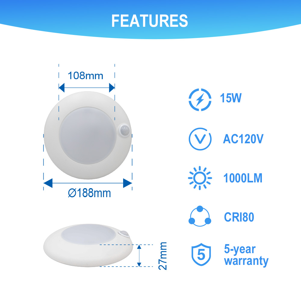 6 Inch 15W 5CCT LED Disk Light with Motion Sensor