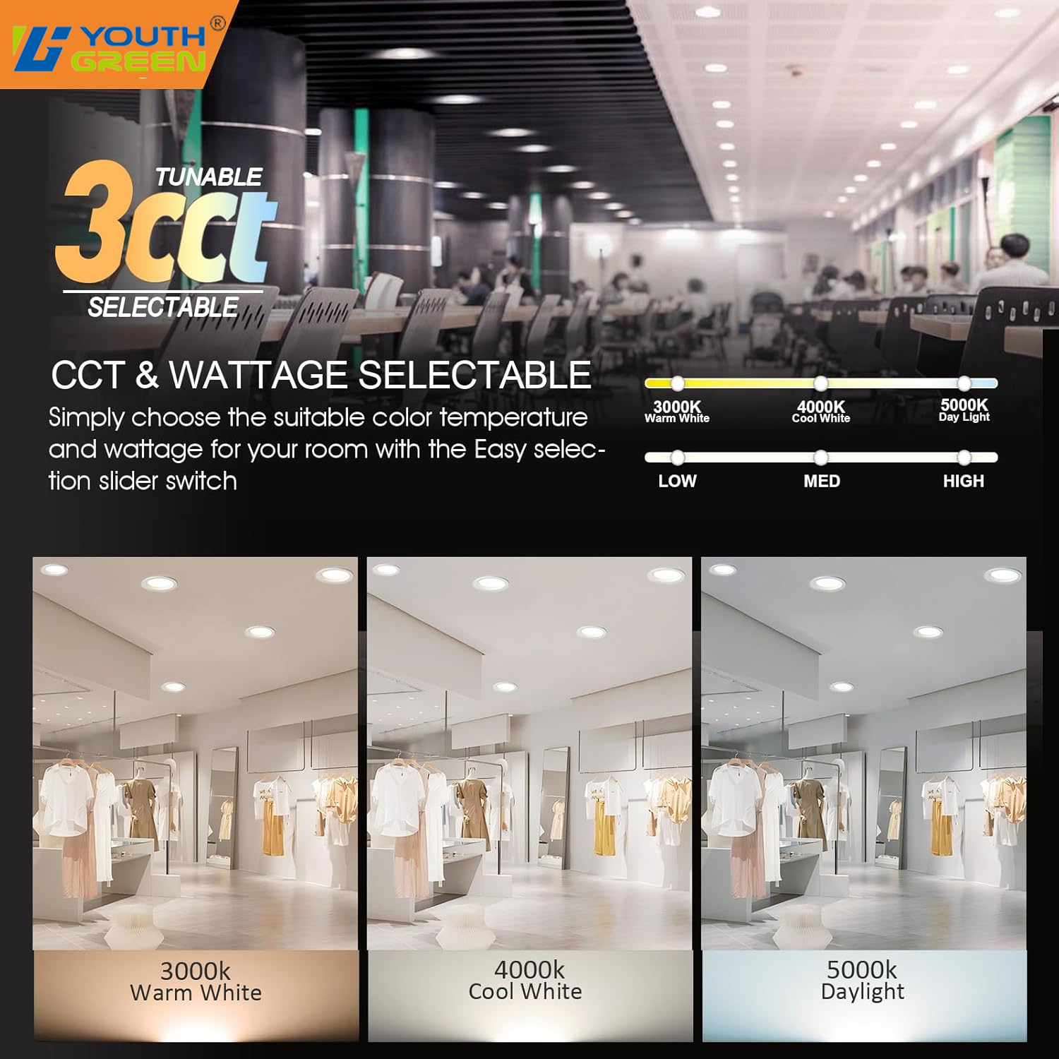 CCT & Lumen Adjustable LED Commercial Down Light