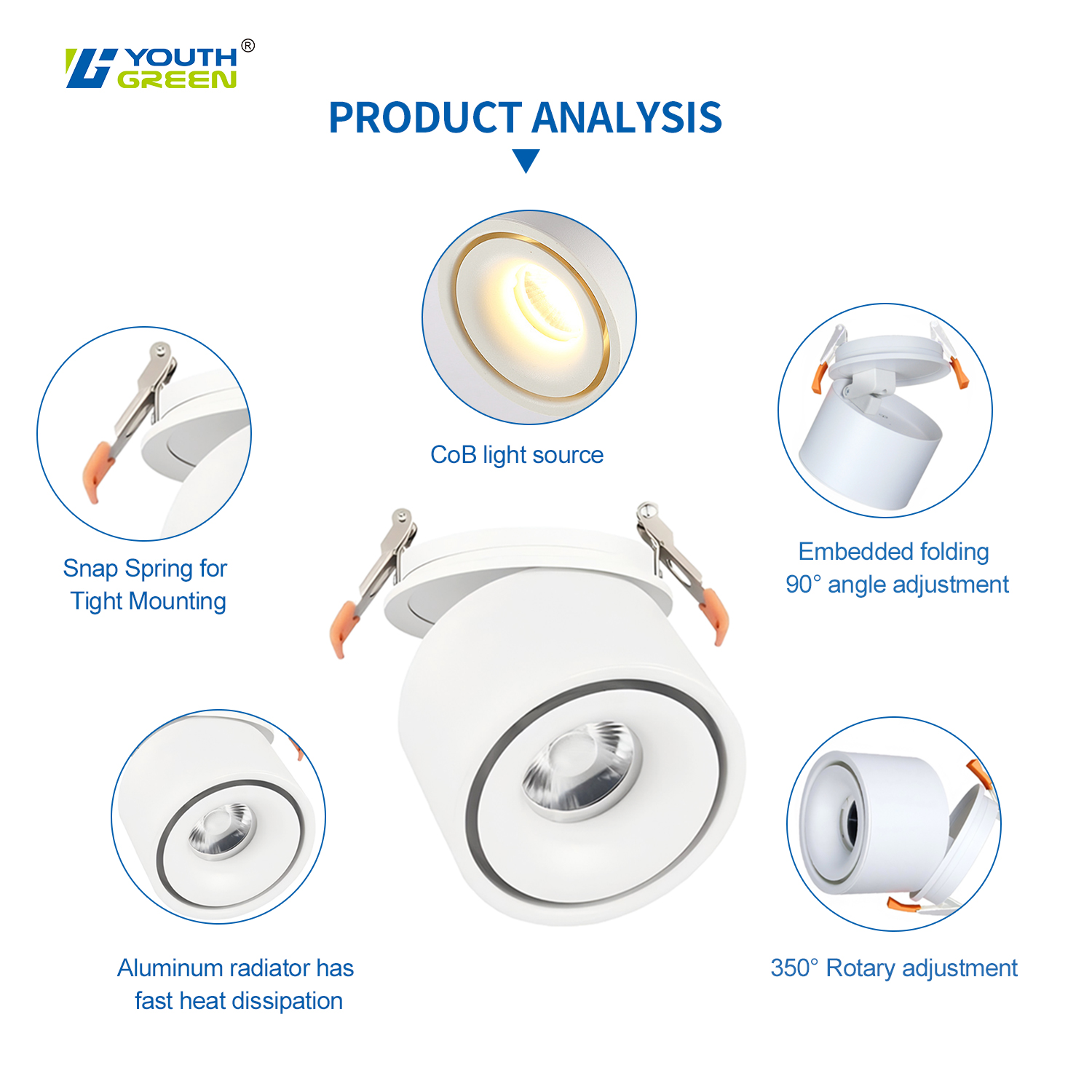 5CCT Adjustale COB Chips White Color LED Cylinder Donlights