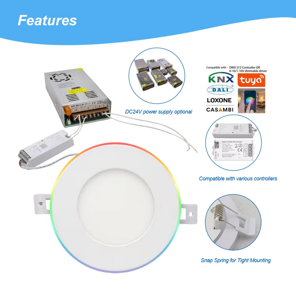Low Voltage DC24V 4Inch Led Recessed Downlight 2700K-6000K Selectable Main Slim Downlight With RGBCW Night Light For Indoor Using