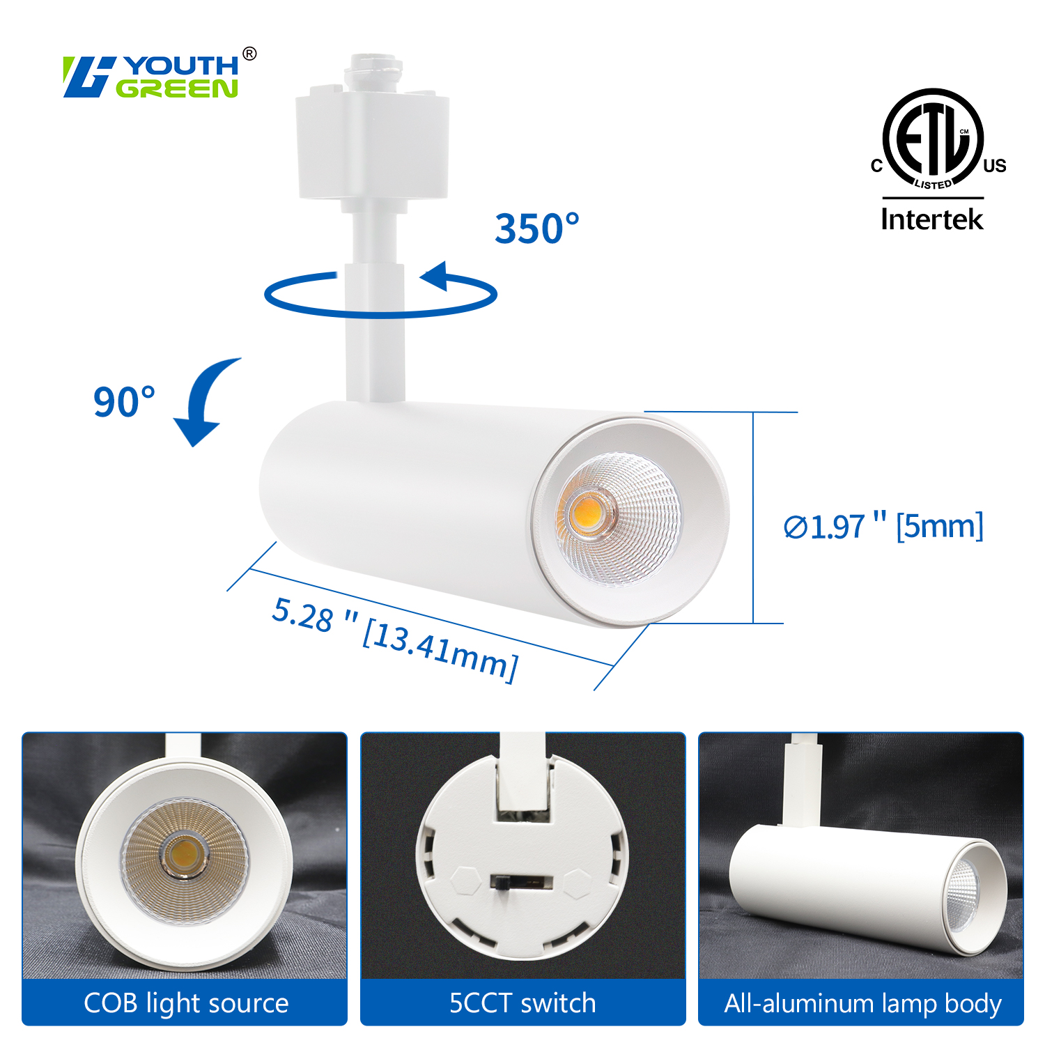 USA Canada Commercial Grade COB LED Track Light System Adjustable Spotlight IC Rated Glare-Free for Retail Gallery & Warehouse