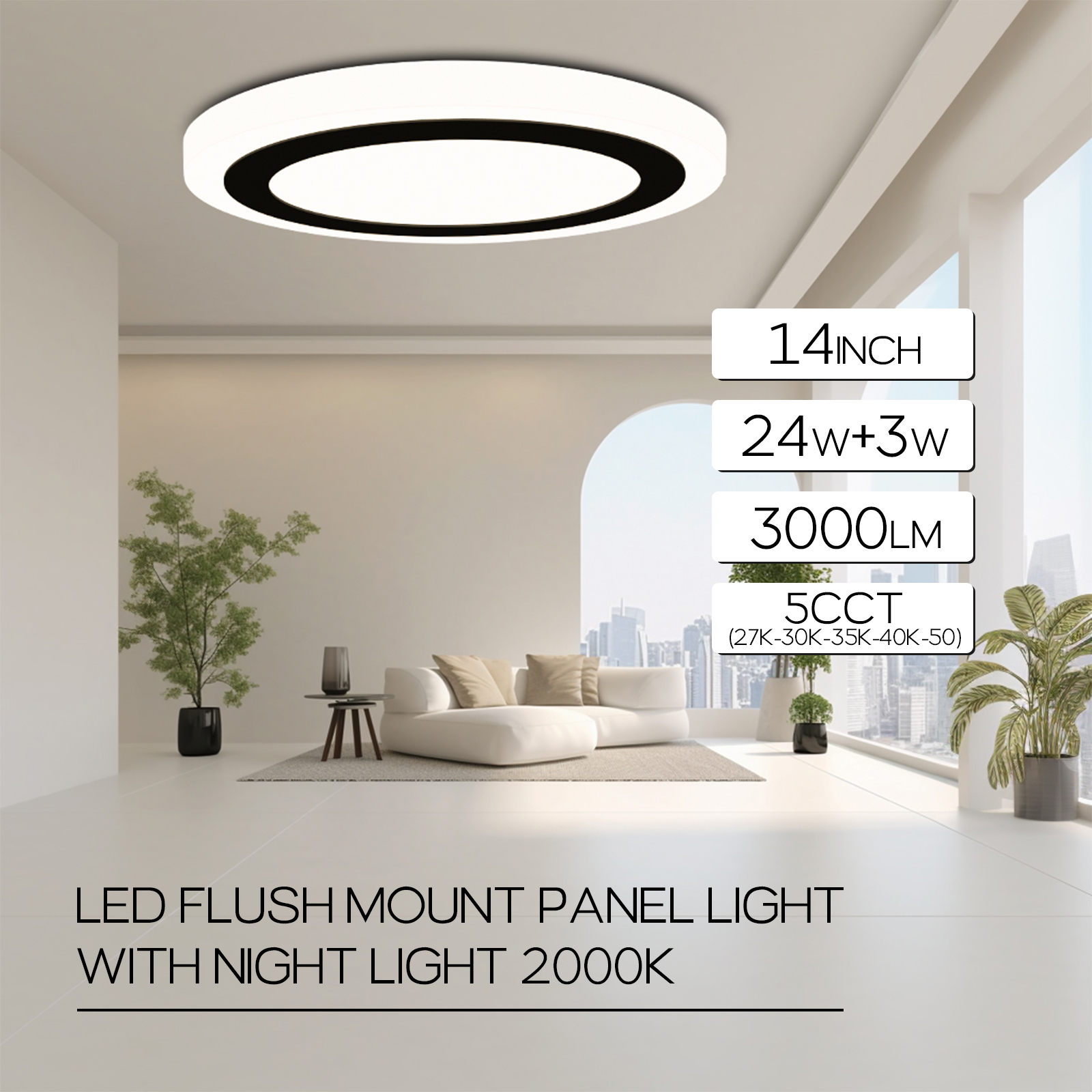 LED Flush Mount with Color Changing and Night Light