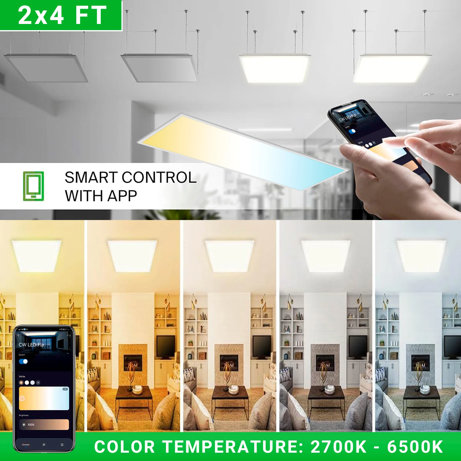 WIFI Control CW 2×2 1×4 2×4FT LED Flat Panel Light