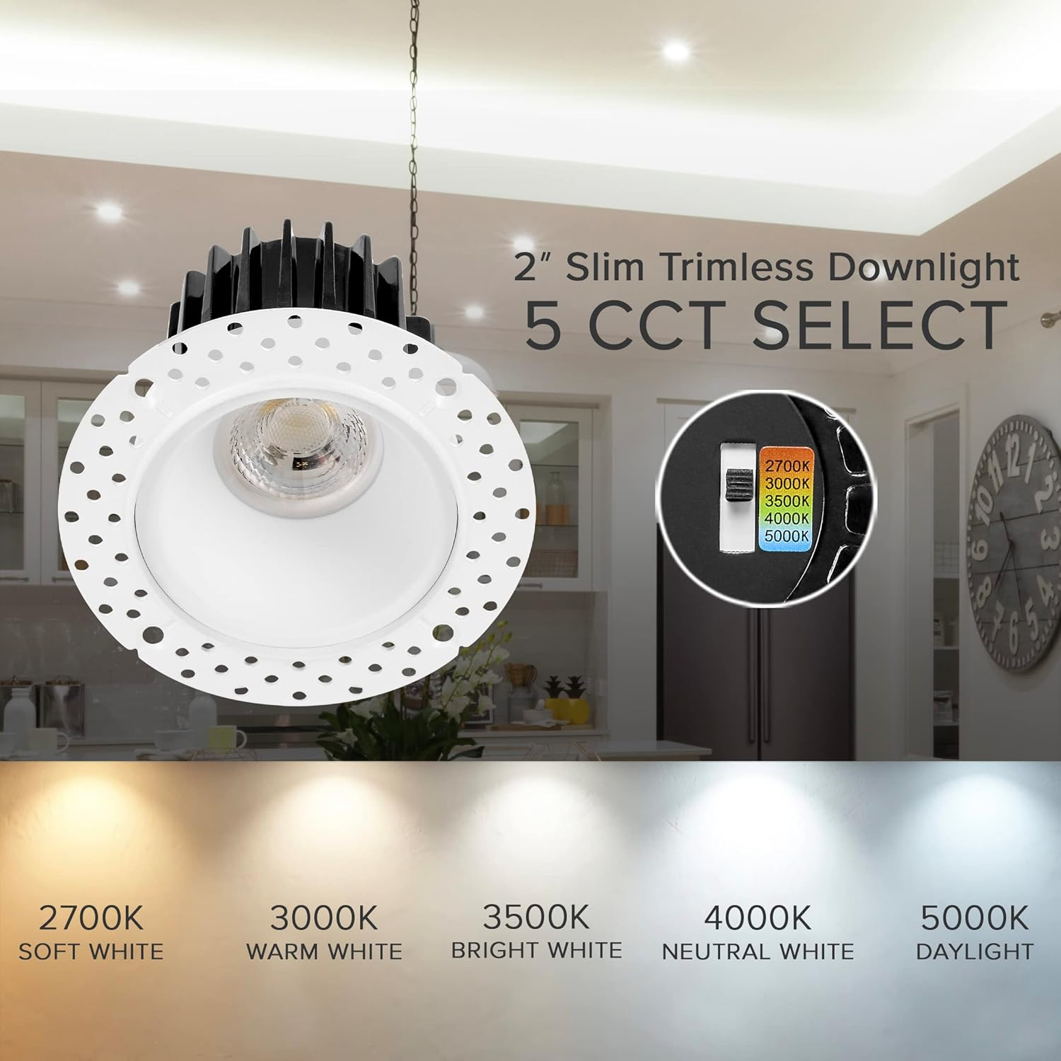 Round Square Trimless Slim Recessed Lighting 3 Inch 5CCT Color Changing LED Commercial Downlight 